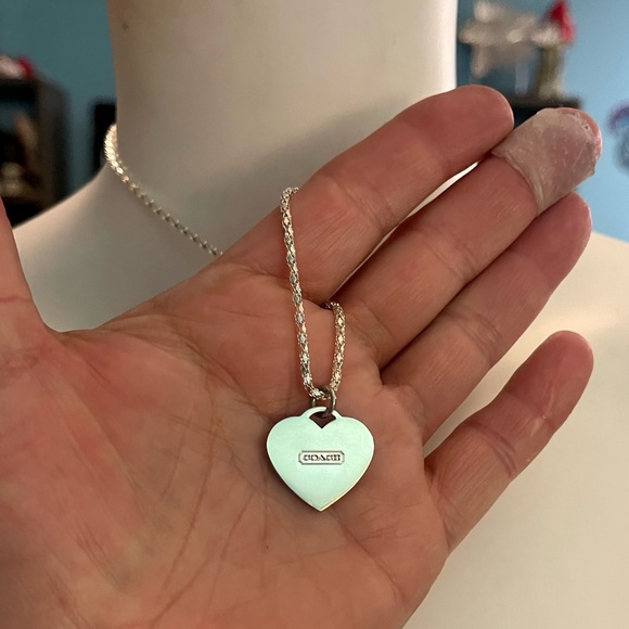 Coach Pink Enamel Heart Pendant .925 Sterling Silver Necklace - Picture 3 of 7